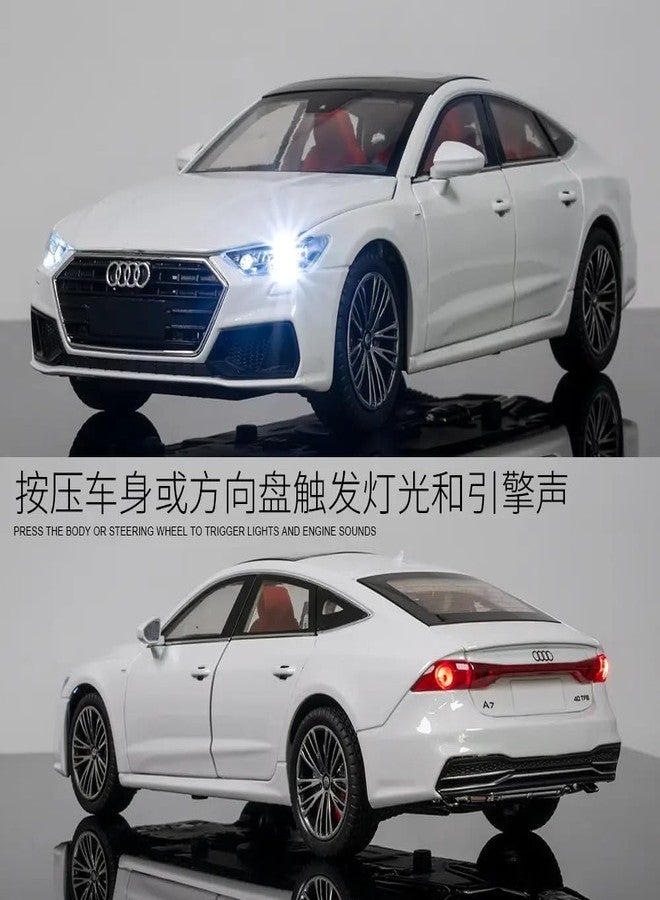 KING FORU Scale Exclusive Alloy Metal Pull Back Die-cast Car Model with Sound Light Mini Auto Toy for Kids Metal Model Toy Car with Sound and Light (1:24 Scale AODI A7- White) - Image 2